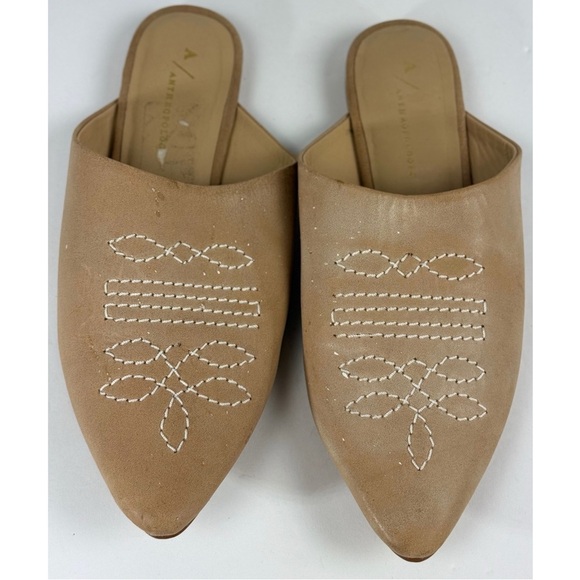 Anthropologie Western Pointed Toe Slides Honey Leather Embroidered 8.5 US / 39EU - Picture 3 of 10